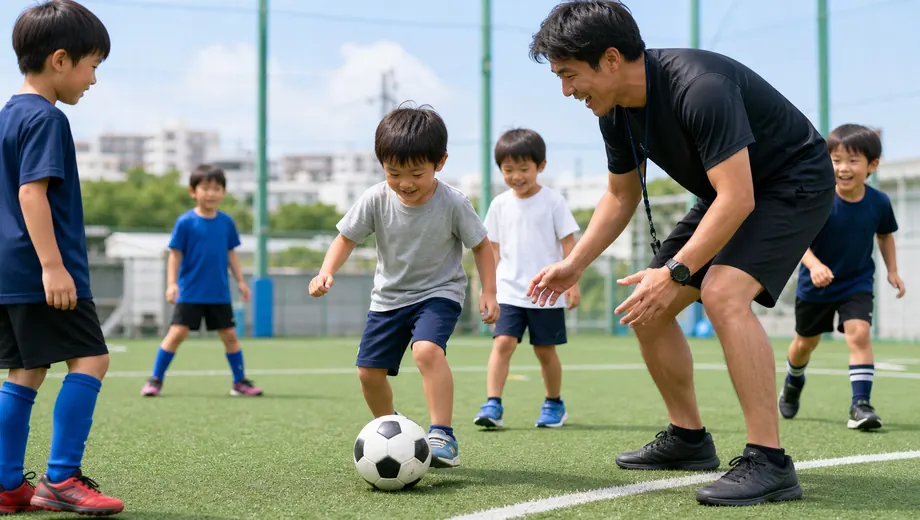 キッズクラスでサッカーを練習する子どもたち
